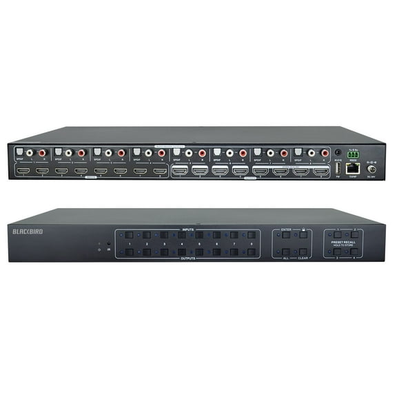 Monoprice Blackbird 4K 8x8 HDMI Matrix Switch with HDMI 2.0 Support, HDR, 18Gbps, 8 SPDIF Outputs, HDCP2.2, EDID, IR, RS232, TCP/I