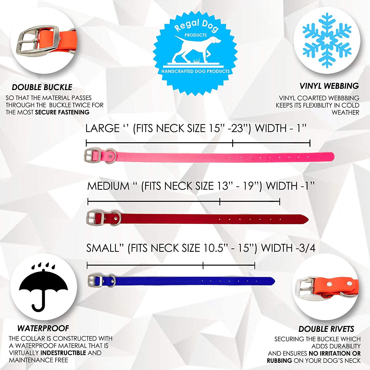 Regal Dog Products Waterproof Collar with Double Buckle and D Ring