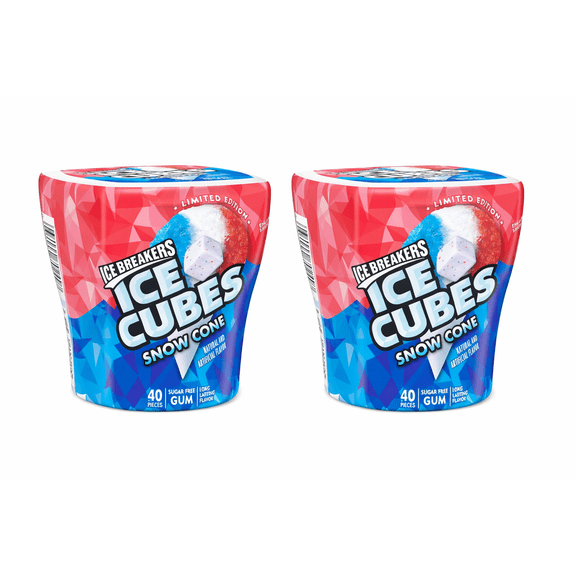 Ice Breakers Ice Cubes Snow Cone Sugar Free Gum 3.24 Oz 40 Pieces Pack of 2 Limited Edition Flavor