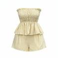 thumbnail image 7 of Gifts Dianli Fashion Women Ruffled Stripe Print Tube Top and Shorts Casual Two Piece Set, Trendy Sleeveless Pullover with Elastic Waist, Stylish Comfy Summer Lounge or Party Outfit Pink M, 7 of 7