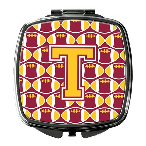 Letter T Football Maroon and Gold Compact Mirror