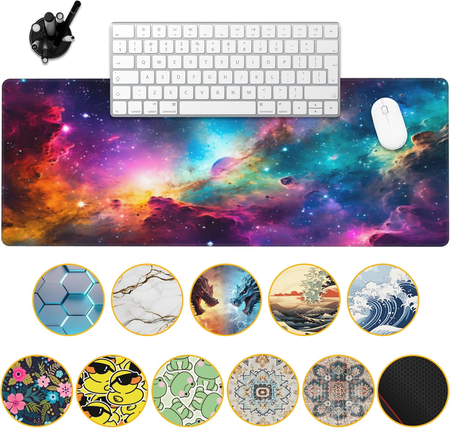 Desk Mat,Cosmic Aurora Line Gaming Mouse Pad,31.5""X15.7"" Large Desk Pad with Stitched Edge Non-Slip Base Keyboard Big Mouse Pad for Office Home Work Gaming, WDQ-D06