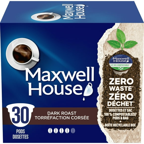 Maxwell House Dark Roast Coffee 100% Compostable K Cup Coffee Pods, 30 Pods, 292g