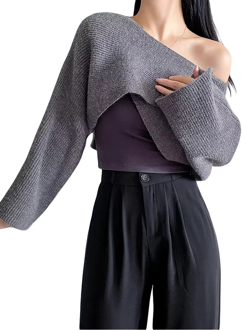 hirigin Womens Long Sleeve Shrug Sweater Super Cropped Drop