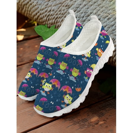 Starry Sky/feather Cute Cartoon Owl Print Loafers Summer Breathable Home Flat Shoes Casual Sneakers Women s Shoes