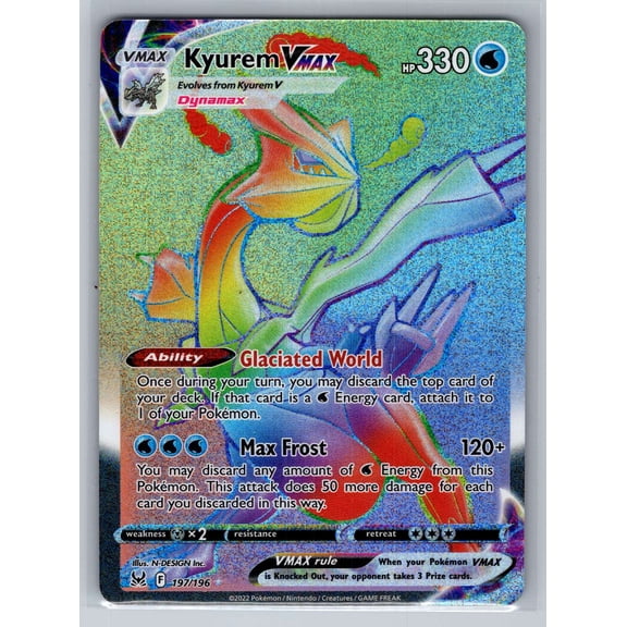 Collectible 2022 Pokemon Lost Origin Kyurem VMAX FA HR Secret Rare Holo #197/196 English Trading Card
