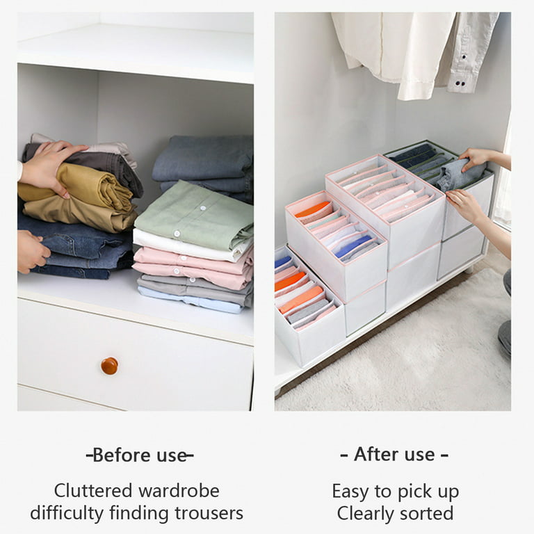 Underwear Storage Boxes Foldable Drawer Organizer 7 Grids Wardrobe Drawers  Divider Pants Clothes Storage Box Washable Fabric Boxes for Trousers Jeans  T-Shirt Bra Underwear Socks Ties Panties (Gray) 