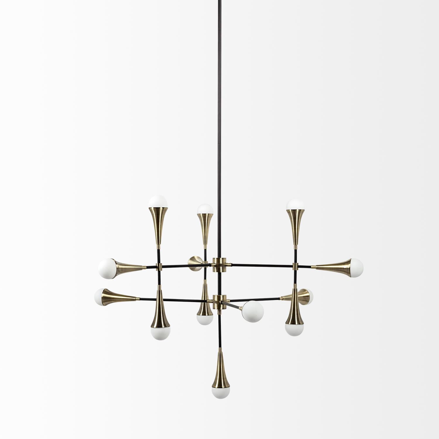 Mercana Decarlo II Metal Multi-Arm 13 Light Chandelier in Black and Gold