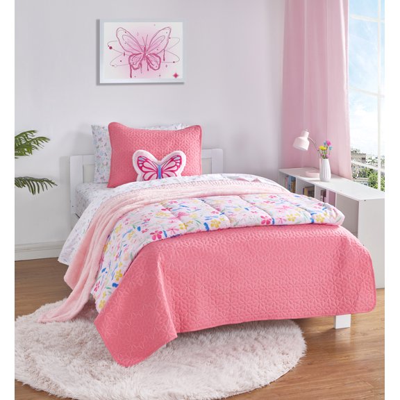Your Zone Kids Reversible Microfiber Quilt Set, Daisy, Twin, 2 Piece
