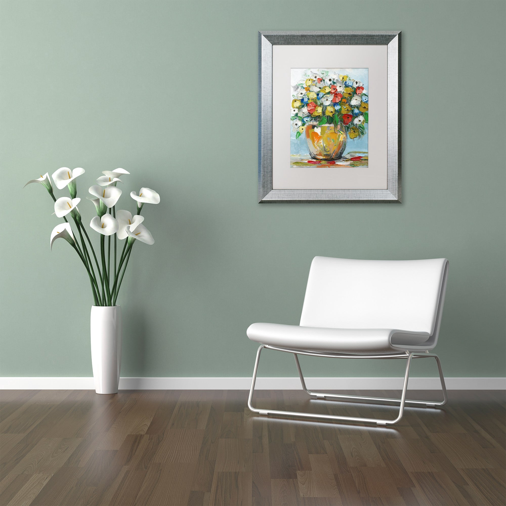 Trademark Fine Art "Spring Flowers in a Vase 3" Canvas Art by Hai Odelia, White Matte, Silver Frame
