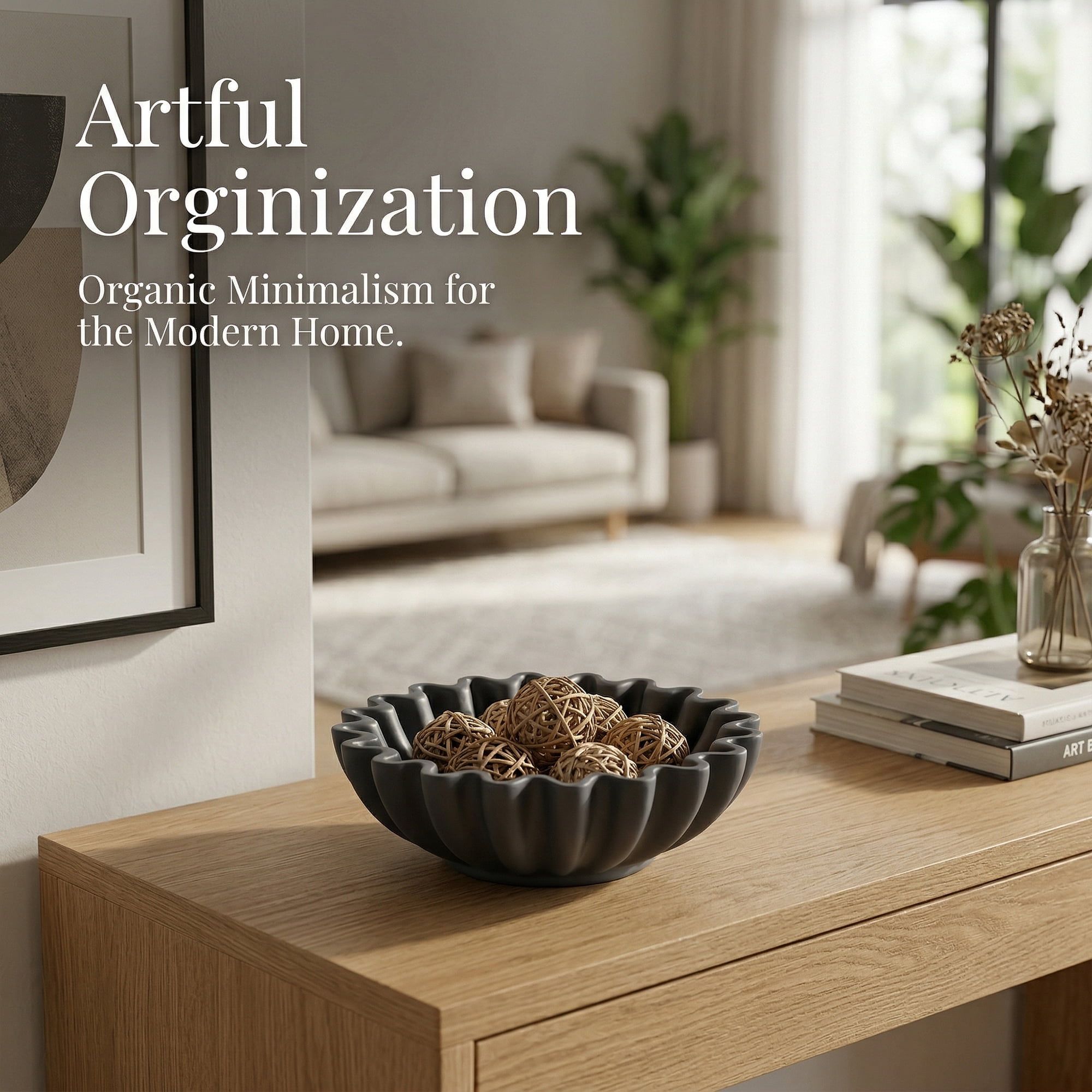 Unique Bargains Scalloped Modern Fluted Fruit Basket Wavy Bowl Dark Brown 11*11*3.9inch