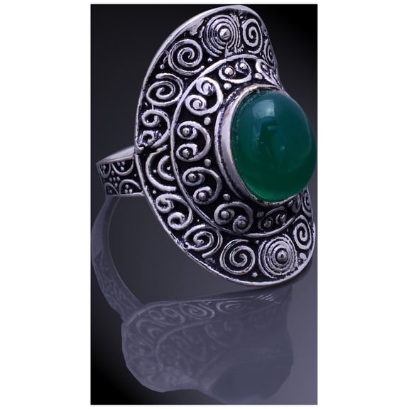 Natural Green Onyx Gemstone Handmade 925 Sterling Silver Ring Size 10.75