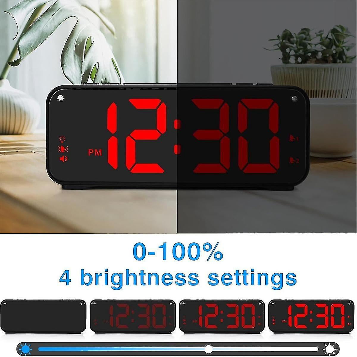 Loud Alarm Clock for Heavy Sleepers Adults,Dual Alarm Clock with Bed Shaker,for Bedrooms,6.5In Large Display with Dimmer-hhny