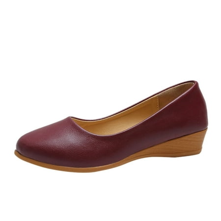 

Heels for Women Fashion Spring And Summer Women Single Shoes Wedge Heel Round Toe Medium Heel Shallow Mouth Womens Heels Pu Wine 39