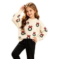 thumbnail image 3 of CONFREE Christmas Girls Long Sleeve Sweaters Crew Neck Xmas Tree Embroidery Warm Warm Fall Winter Knit Sweater for Kids, 3 of 6