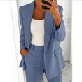 thumbnail image 2 of LYXSSBYX Women's Plus Solid Long Sleeve 2-Piece Suit, M, Blue, 2 of 5