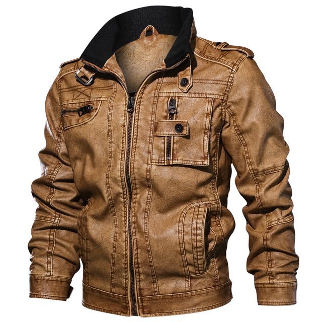 Chaqueta de cuero PU con cuello alto para hombre de otoño e invierno, chaqueta de cuero informal de talla grande, chaqueta informal para motocicleta para hombre