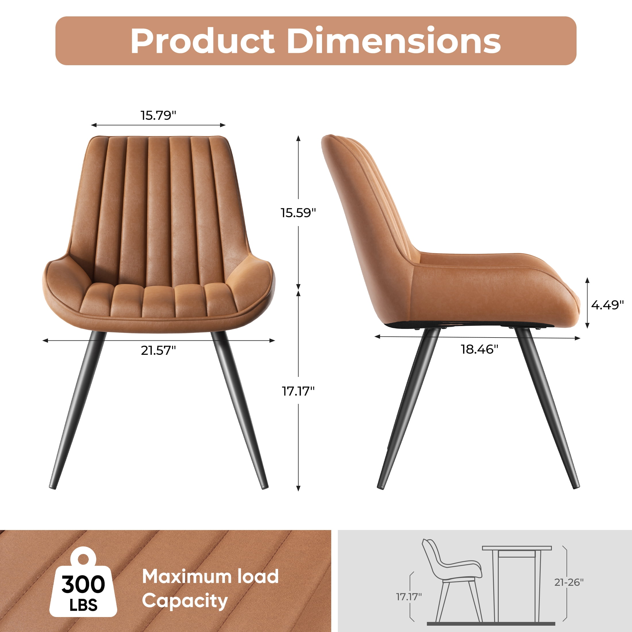 Daluvenix Modern Dining Chairs Set of 4, Upholstered Fabric Comfy Kitchen Dining Chairs with Metal Legs & Thick Cushions for Dining Living Room, Brown