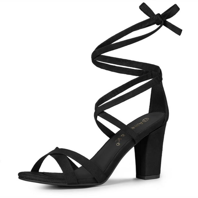 BLISSFUL STEP Sandales à Talons Hauts Blocs à Lacets Unies pour Femmes