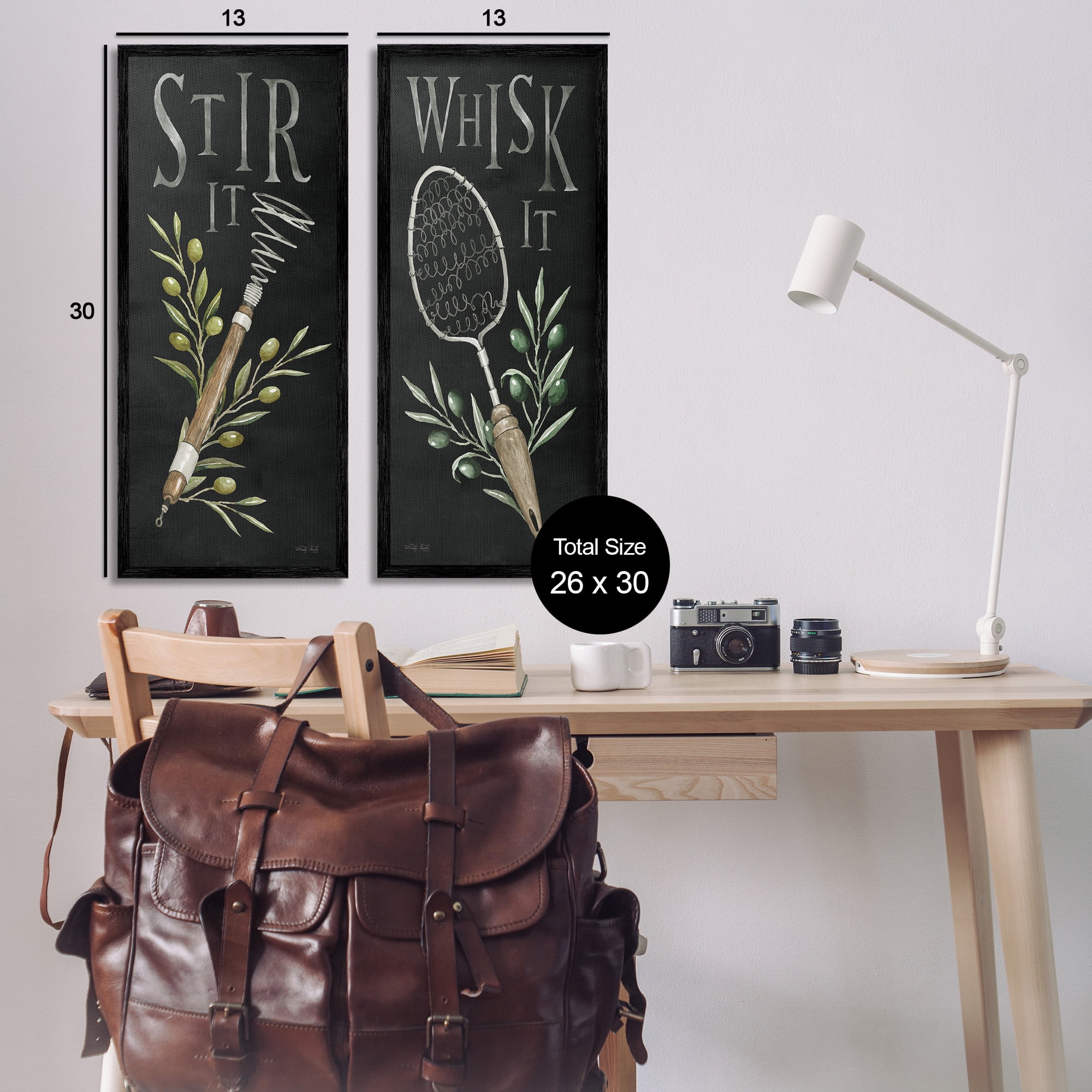 Stupell Industries Vintage Kitchen Phrases Botanical & Floral Painting Black Framed Art Print Wall Art, 13 x 30, Set of 2