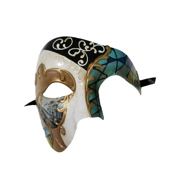 Men's Phantom Blue Harlequin Large Mardi Gras Masquerade Mask