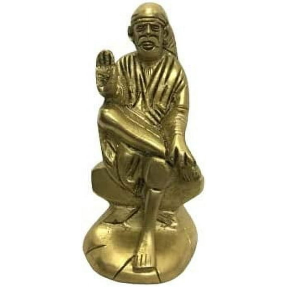 Sai Baba Statue for Home Sai Baba Sculpture Sai Baba Idol Figurine Indian God Statue Hinduism God Murti Sai Baba Brass Statue for Car Home Temple Decor Indian Wedding Gift - AtoZ India Cart