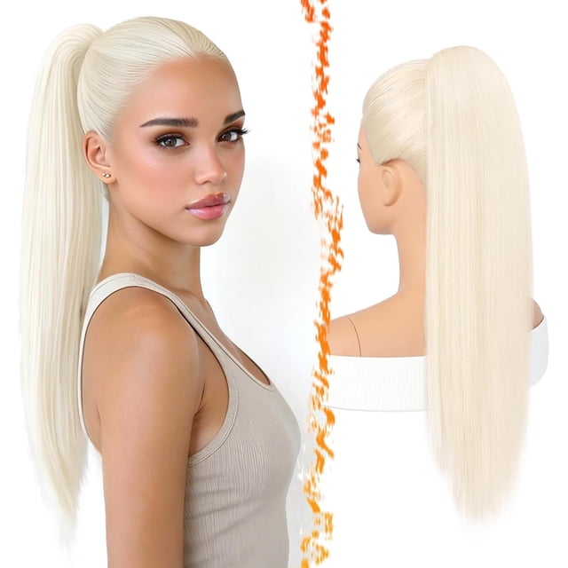 Yanonmyfd Black Straight Drawstring Ponytail Extension - 28 Inch Long Straight Drawstring Ponytail Extension Natural Looking Fluffy Soft Synthetic Cheer Posh Pony Tails Hairpieces Daily Party