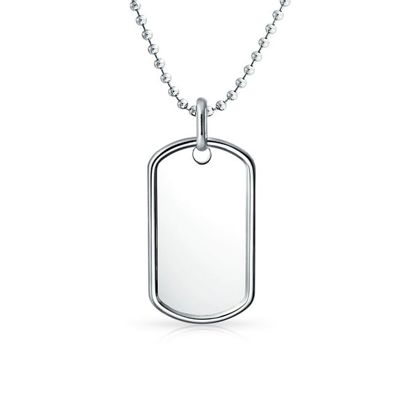 Personalized Traditional Mens Medium Army Military Dog Tag Pendant Necklace for Men Teens .925 Sterling Silver Long Bead Ball Chain 20 Inch Customizable