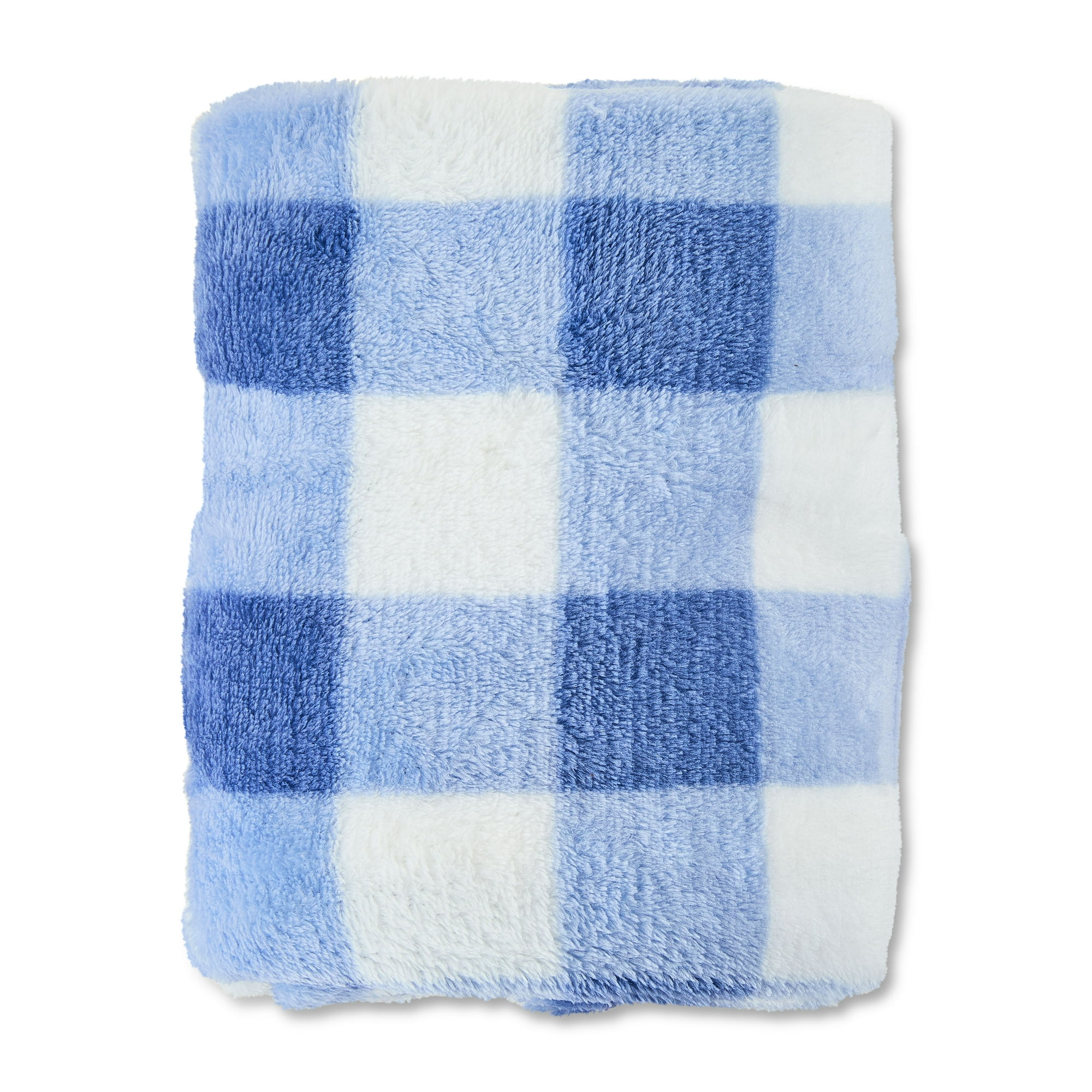 Parent's Choice Blue and White Gingham Plush Baby Blanket, 30 in x 35 in