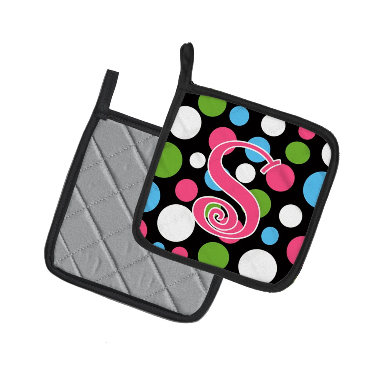 Carolines Treasures CJ1038-SPTHD Letter S Initial Monogram - Polkadots and Pink Pair of Pot Holders, 7.5HX7.5W,