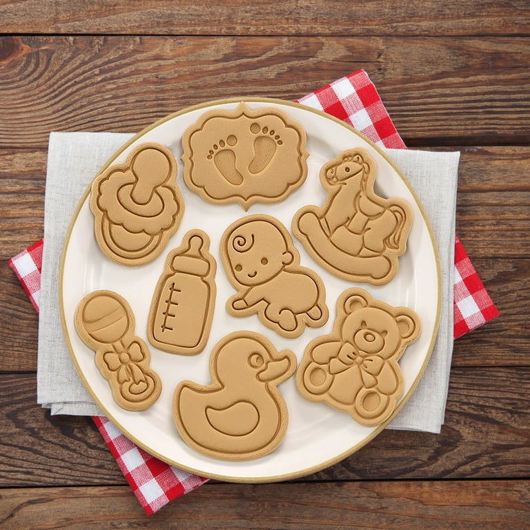 8Pcs/Set Baby Theme Cookie Cutters Anti-corrosion PP Celebration Birthday  Cookie Mould Stencils for Home Gold PP 