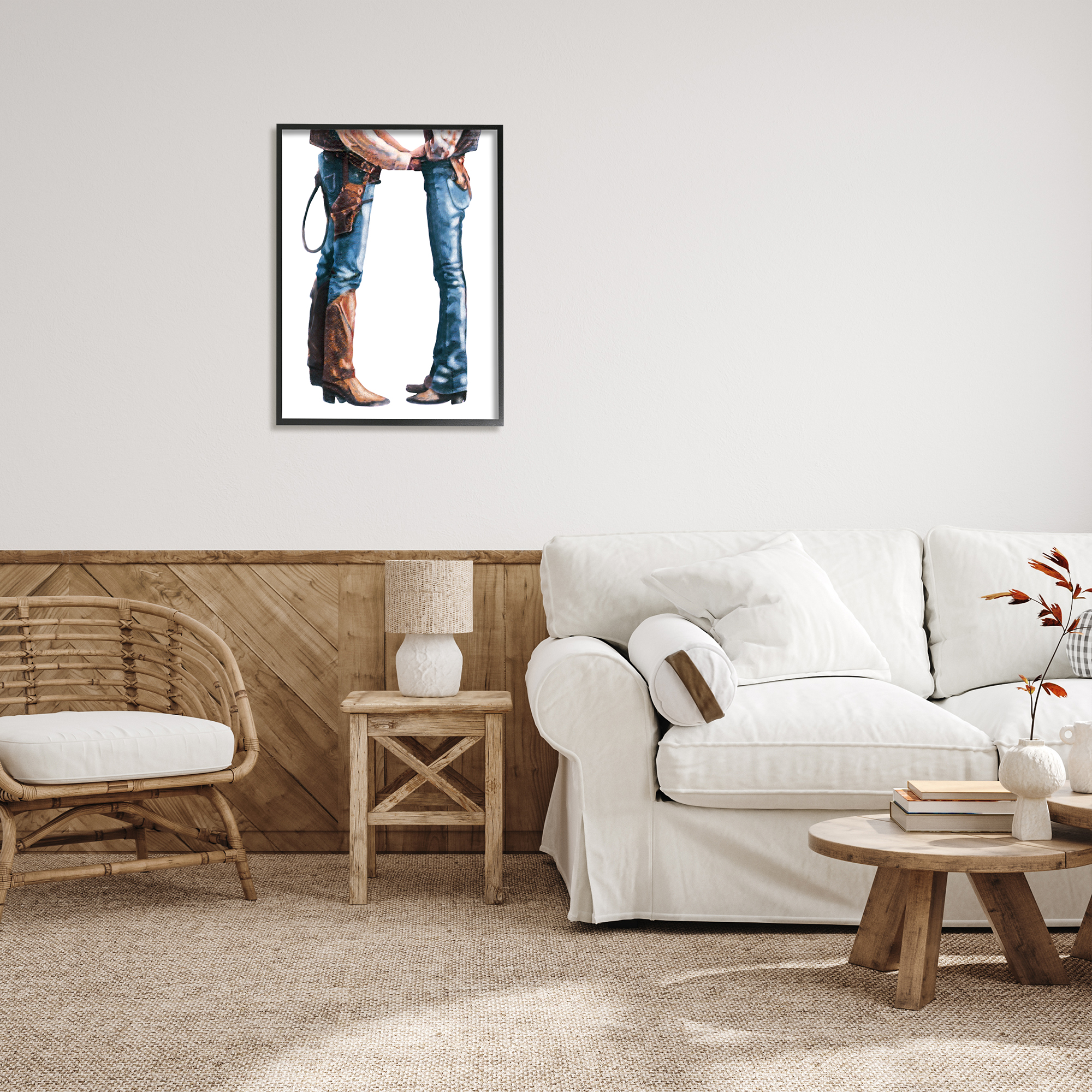Stupell Industries Country Cowboy & Cowgirl Abstract Painting Black Framed Art Print Wall Art, 24 x 30