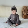 thumbnail image 5 of FYEGRE Wool Knitted Baby Bodysuit with Ribbed Waistband and Hooded Crawling Outfit for Boys and Girls 0-24 Months Grey 12-24 Months, 5 of 9