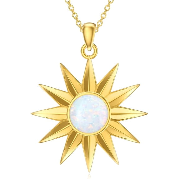 18K Gold Plated Sun Necklace for Women White Opal or Mother of Pearl Spiral Design Sun Sterling Silver Pendant Necklace Boho Birthdays Mother's Day Gifts for Her Mom Wife