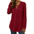 thumbnail image 5 of Nlife Women Long Sleeve Top Criss Cross V Neck Solid Blouse Tunic Top Basic Pullover, 5 of 11