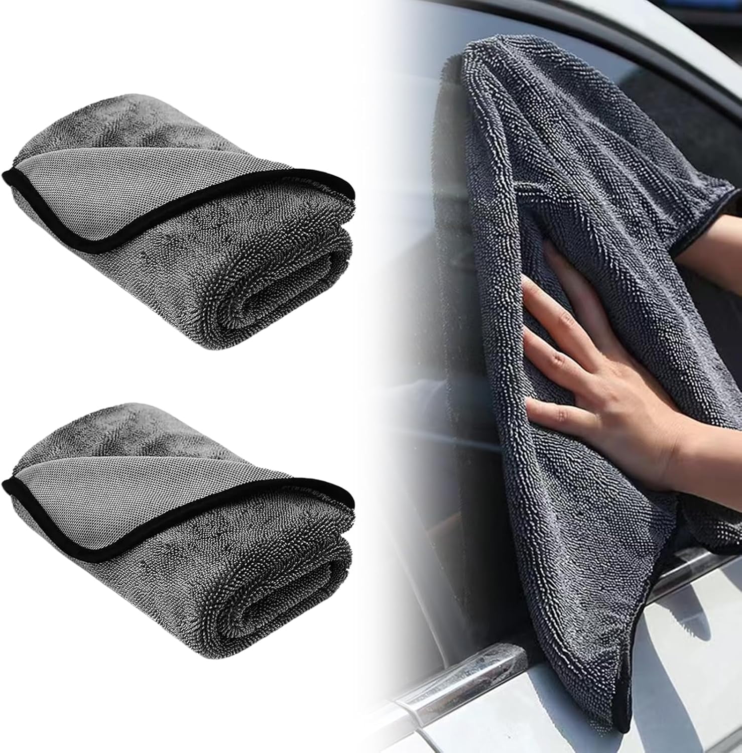 Bathroom Drying Cloth, 2Pack Large Microfibre Cleaning Cloth(60x40cm), Glass Cleaning Cloth, Thicken Car Towel For Car Window Washing, Detailing, Polishing