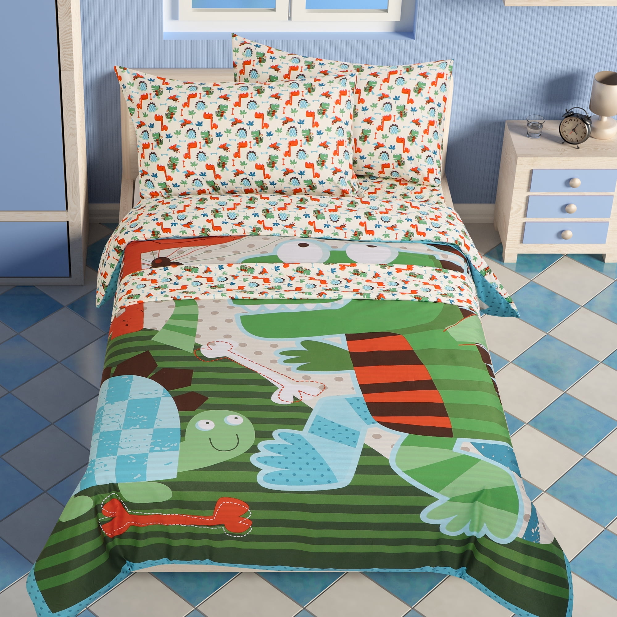 Unique Bargains 3 Piece Brushed Polyester Kids Duvet Cover Set Dinosaur Pattern Twin