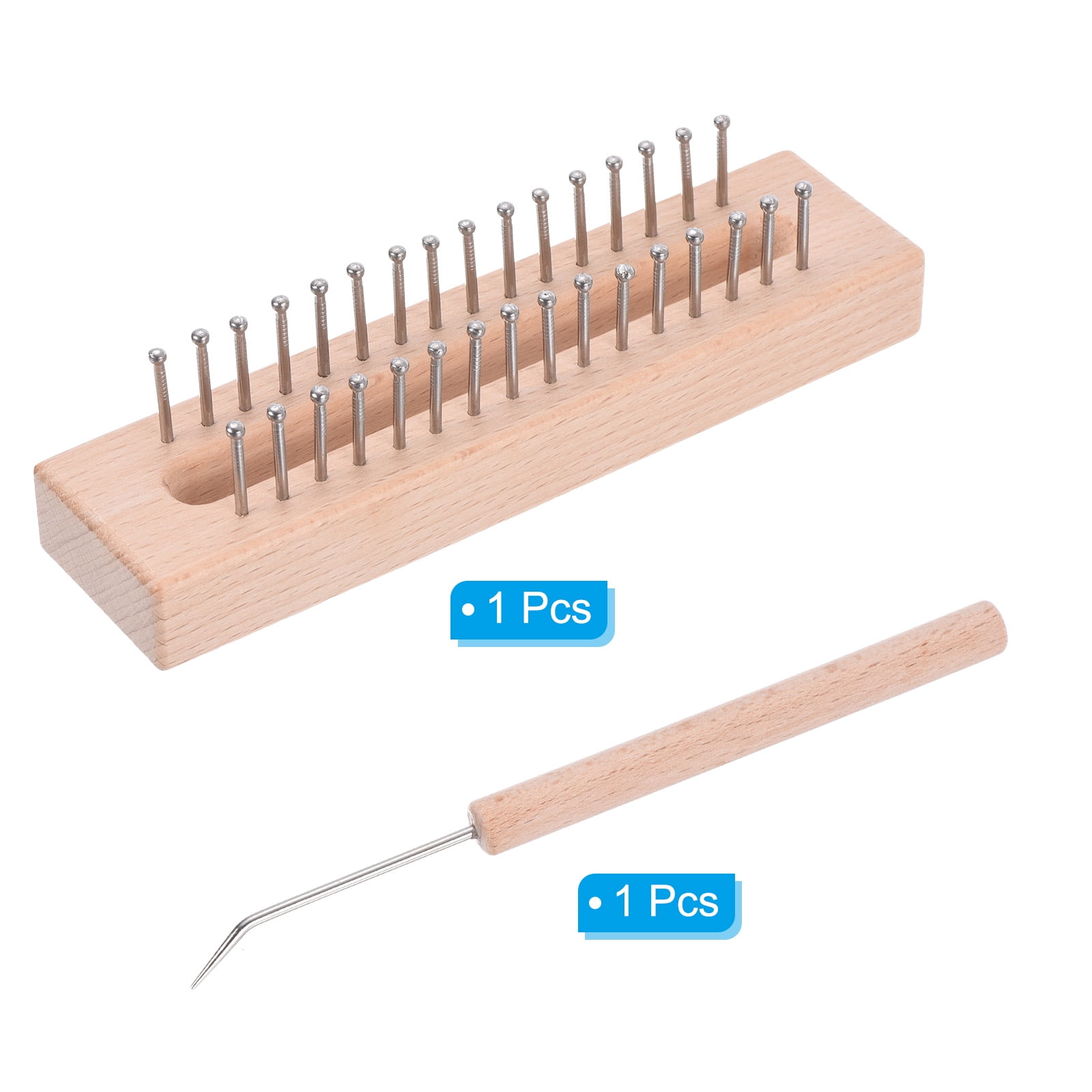 Uxcell 32 Hooks Wooden Weaving Machines Kit, Sock Hat Scarf Sweater Handmade Weave Tool with Pick Needle, Wood
