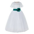thumbnail image 2 of Ekidsbridal Girl Pageant Flower Girl Dress - White Lace Short Sleeve with Bow Sash LG2T-A (Size: 2-12), 2 of 3