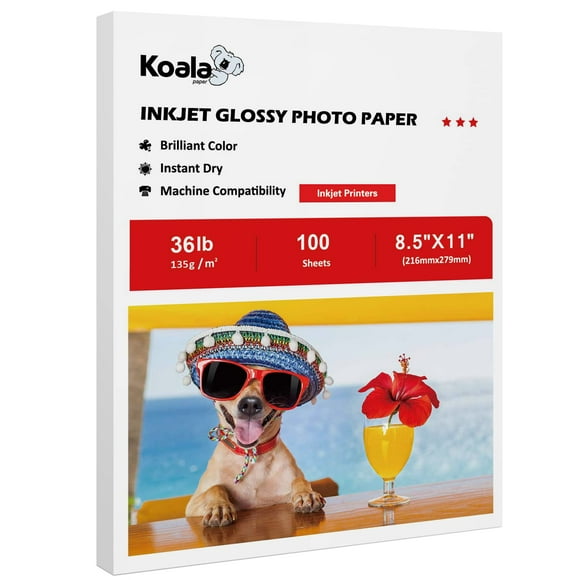 Papel para impresora Koala Glossy Thin Inkjet, 8,5 x 11, 100 hojas