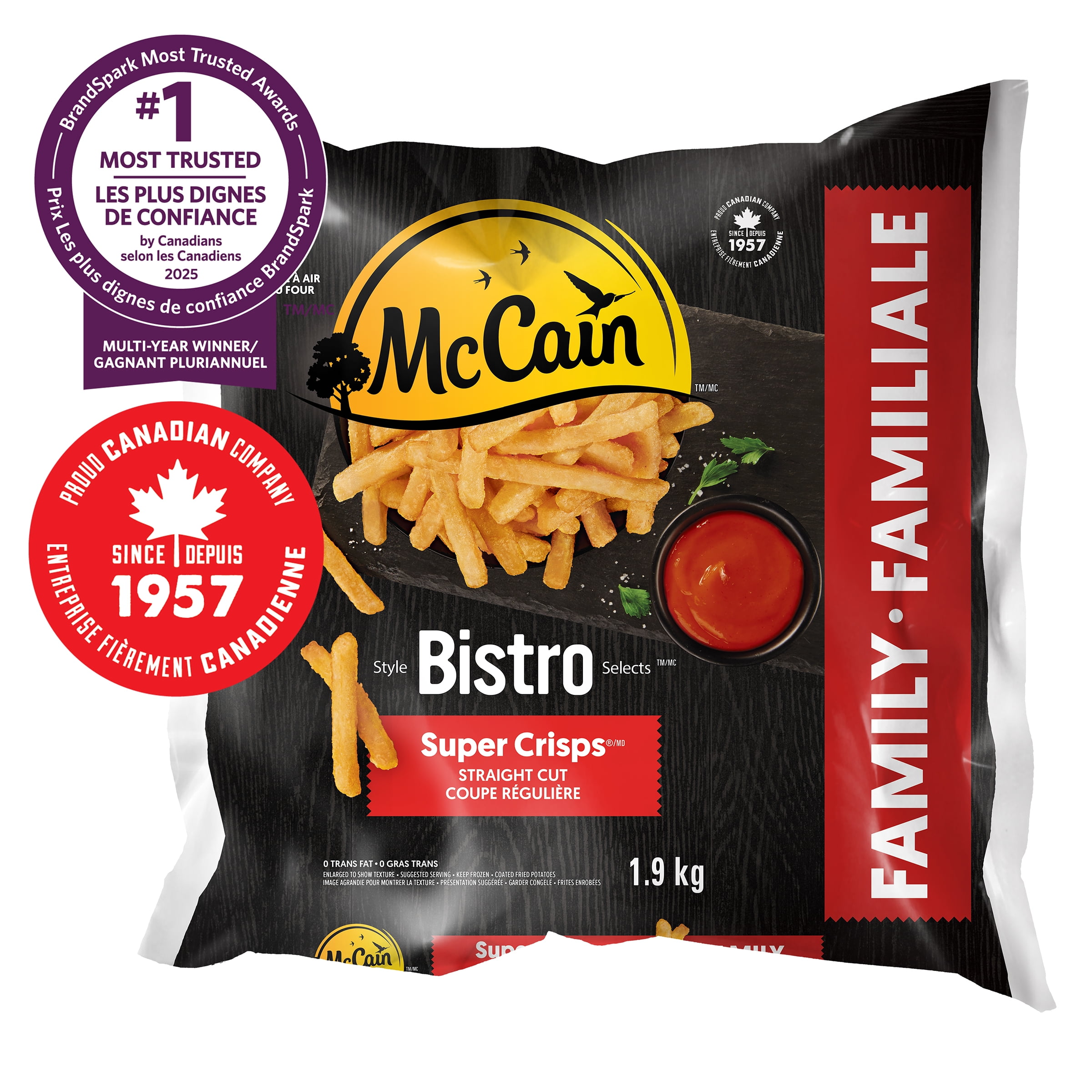 McCain® Bistro Style™ Super Crisps® Straight Cut French Fries, Made in Canada from domestic and imported ingredients, 1.9kg