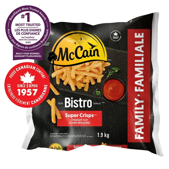 McCain® Bistro Style™ Super Crisps® Straight Cut French Fries, Made in Canada from domestic and imported ingredients, 1.9kg