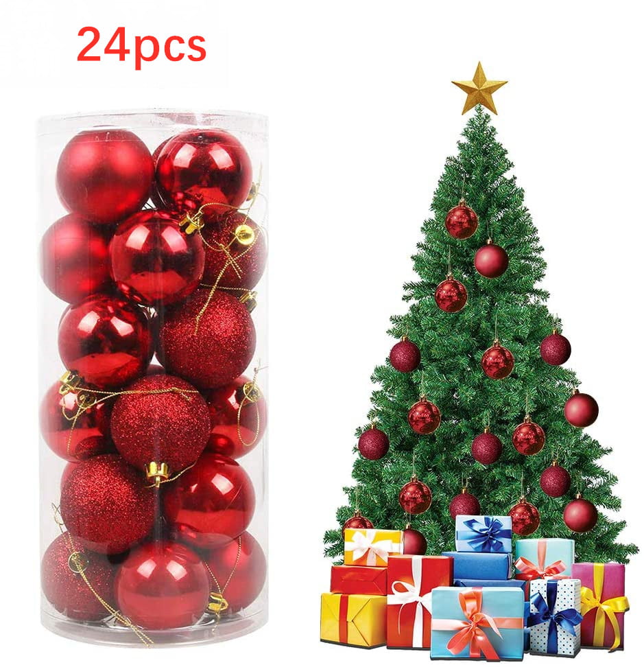 Christmas Tree Decoration 24 Pack 30mm Mini Shatterproof Baubles RED/GREEN 