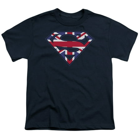 - Superman Men's Great Britian Shield Youth T-shirt Navy