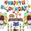 Super Mario Bros Birthday Banner Supplies Decorations Kit with Banner,Balloon,Cake Cupcake Topper, Cupcake Wrappers,Hanging Swirl, Plates,Cup,Table Cover,Straws,Full Set of Cutlery for Kids Room Decor