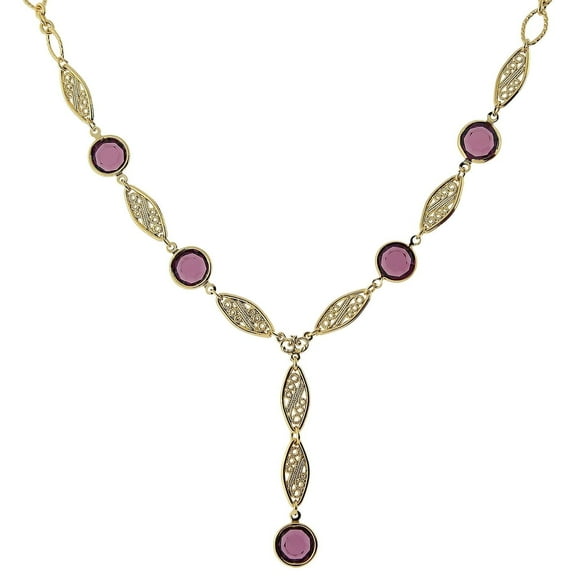 1928 Jewelry Amethyst Purple Genuine Austrian Y-Necklace For Women 16"   3" Extender