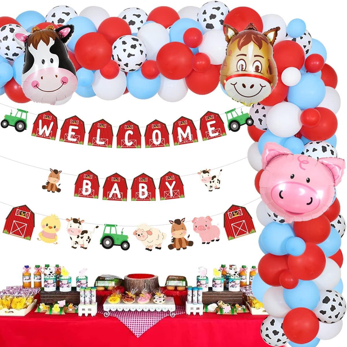 Farm Animal Baby Shower Decorations for Boys Girls Red and Blue Balloon