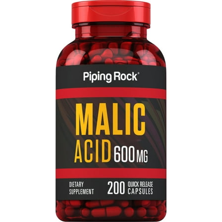 Malic Acid Capsules | 600mg | 200 Count | Non-GMO, Gluten Free | by Piping Rock