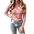 thumbnail image 2 of Women's Turtleneck Ribbed Knit Sweater Long Sleeve Slim Fit Pullover Tops with Cuff Buttons, XL, 2 of 5