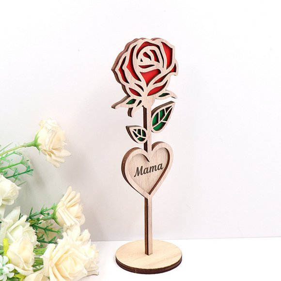 YAOMOBB Rose Flower Decoration Wooden Rose Decor Mama Rose Decoration Stable Round Base 3D Carved Rose Flower Desktop Ornament Romantic Mother s Day Gift Rose Table Decoration